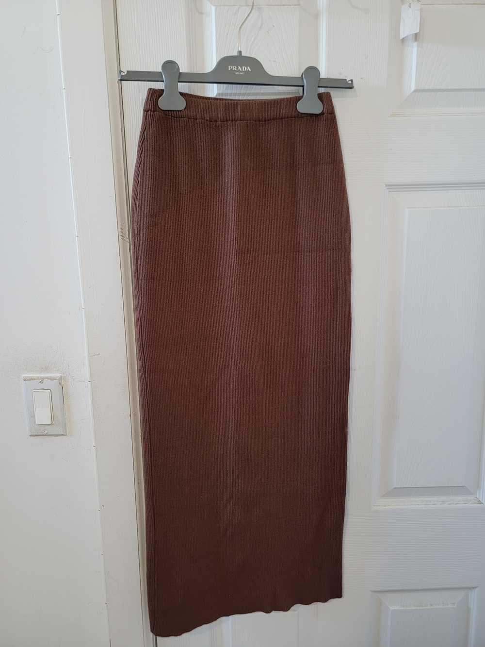 P.int Knits Chocolate Brown Ribbed Knit Maxi Skirt
